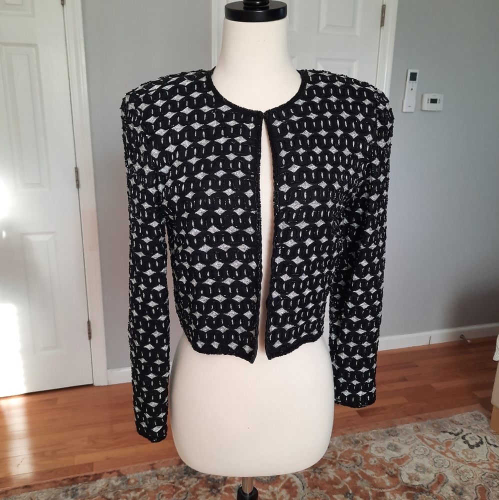 Papell Boutique silk beaded short evening jacket